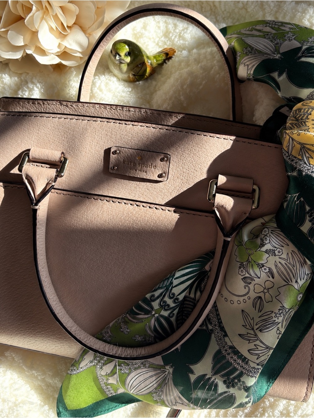Kate Spade Grove Street Small Caley Almondine Leather Satchel + Silk Scarf